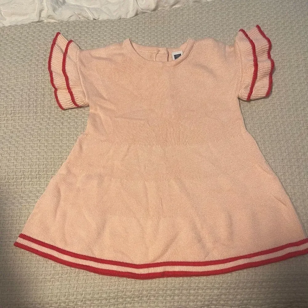 Janie and Jack NWOT Pink Knit Dress with Red Trim (6-12months)